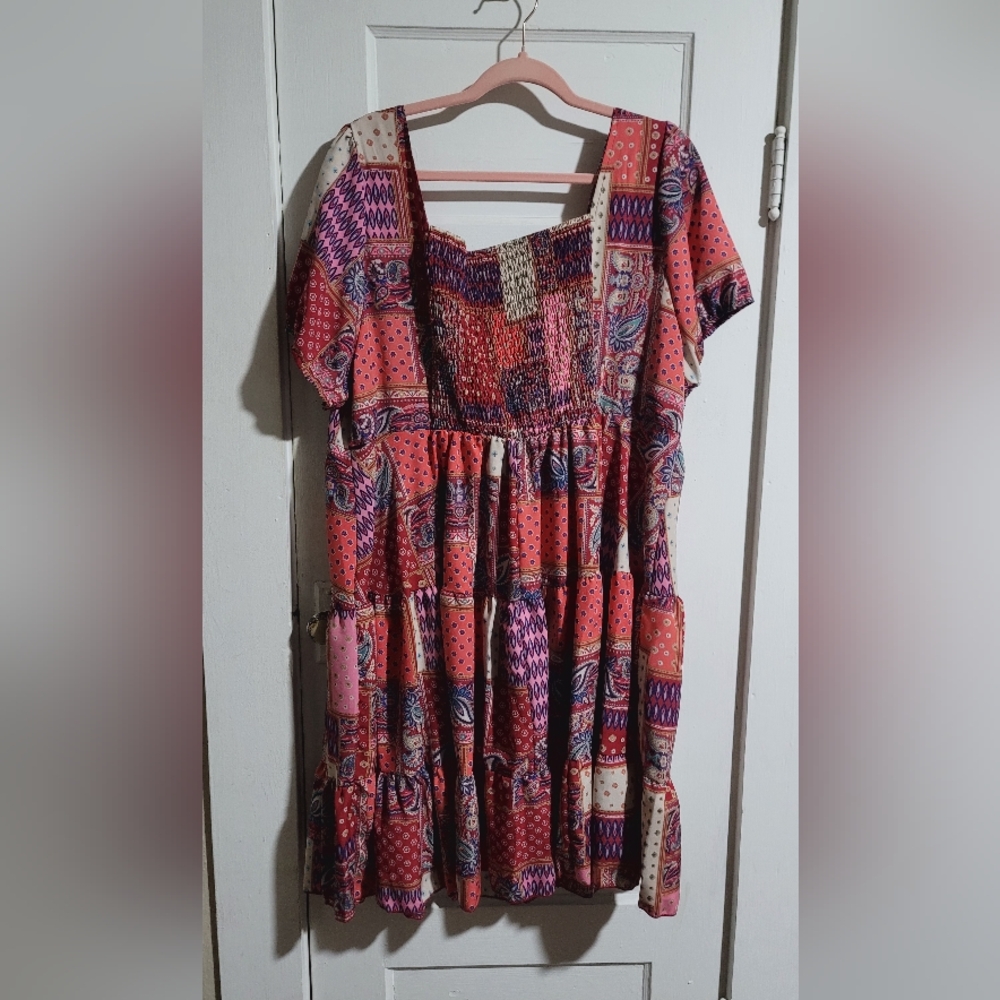 Paisley Print Dress - Red and Pink